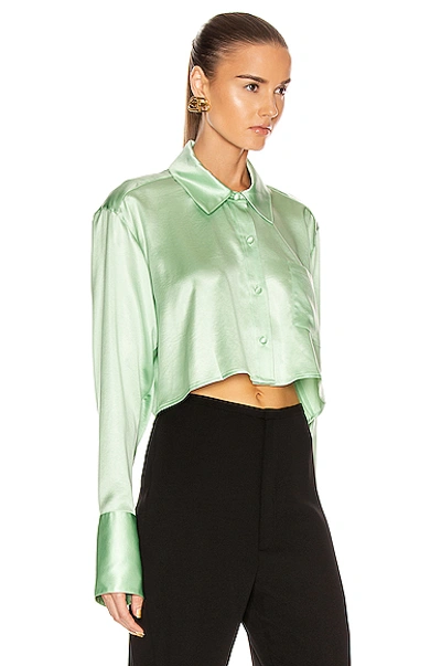 Shop Alexander Wang T T By Alexander Wang Wet Shine Wash & Go Cropped Button Down In Green In Mint