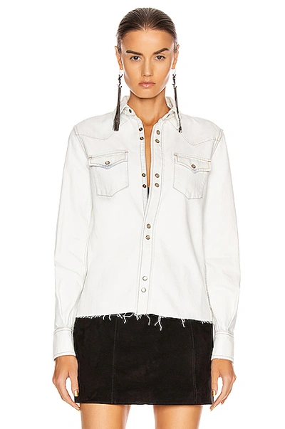 Shop Saint Laurent Classic Western Shirt In Bleached Blue