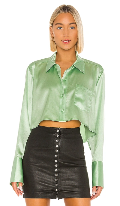 Shop Alexander Wang T T By Alexander Wang Wet Shine & Go Cropped Blouse In Mint.