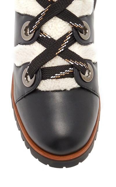 Shop Jimmy Choo Bao Shearling-trimmed Leather Ankle Boots In Black/white