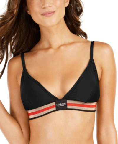 Shop Calvin Klein Classic Logo Triangle Bikini Top Women's Swimsuit In Black