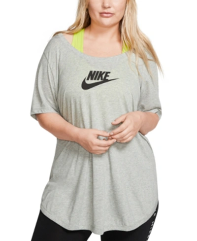 Shop Nike Plus Size Sportswear Essential Futura Tunic In Dark Heather/black