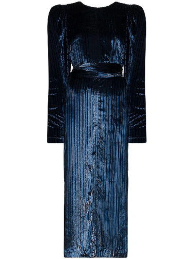 Shop Rotate Birger Christensen Barbara Velvet Land Lurex Midi Dress In Blue
