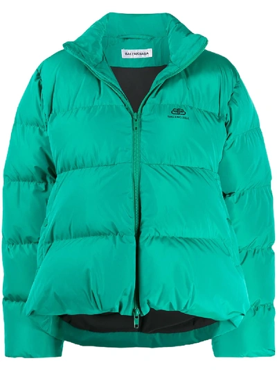 Shop Balenciaga C-shape Puffer Jacket In Green