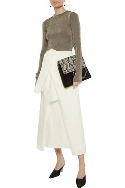 Shop Joseph Perrin Tie-front Cotton And Silk-blend Poplin Midi Skirt In Cream