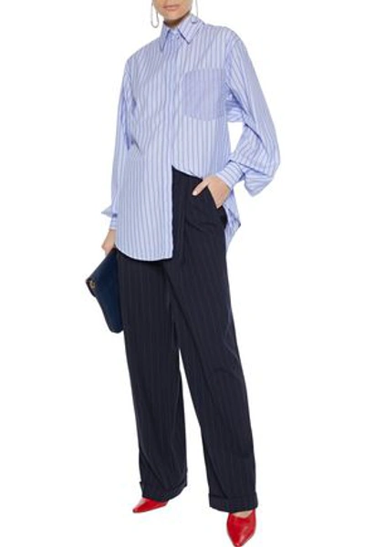 Shop Joseph Gibson Oversized Striped Cotton-poplin Shirt In Light Blue