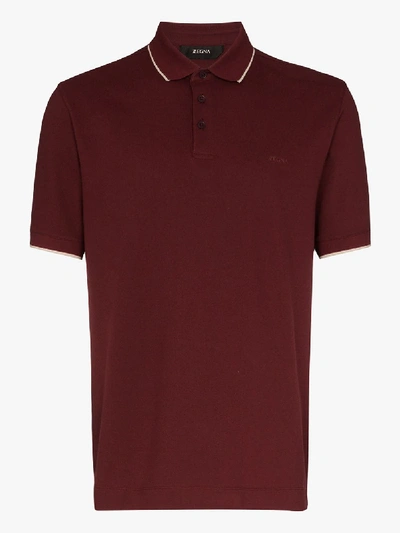 Shop Z Zegna Embroidered Logo Polo Shirt In Red