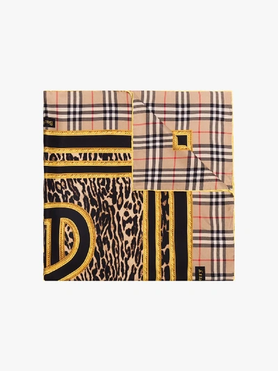 Shop Burberry Beige Vintage Check Silk Scarf In Yellow
