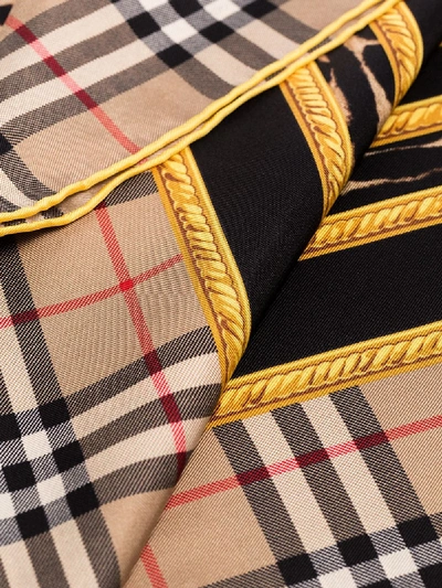 Shop Burberry Beige Vintage Check Silk Scarf In Yellow