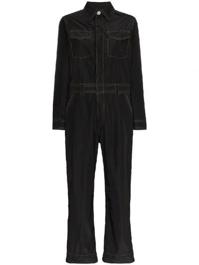Shop Ganni Contrast Stitch Utility Jumpsuit In Black