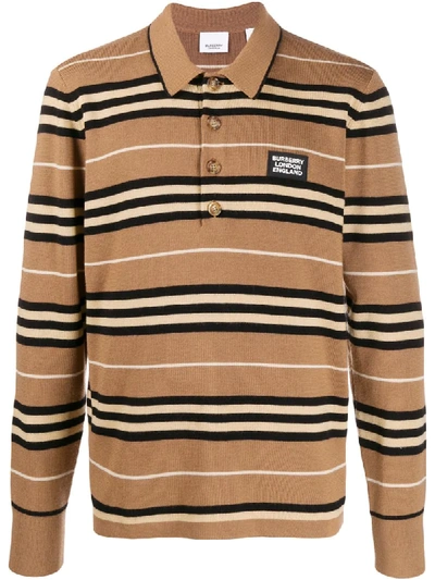 Shop Burberry Striped Polo Shirt In Neutrals