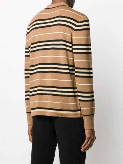 Shop Burberry Striped Polo Shirt In Neutrals