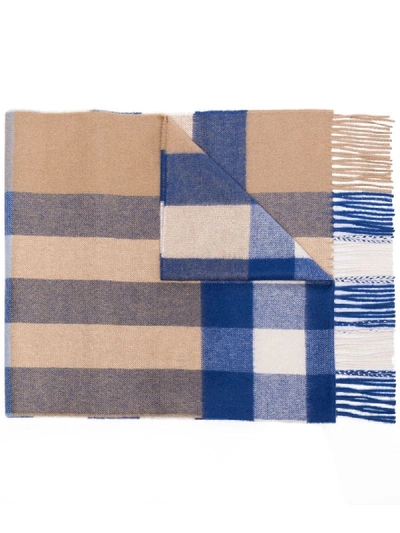 Shop Burberry Fringed Mega Checked Cashmere Scarf In Brown