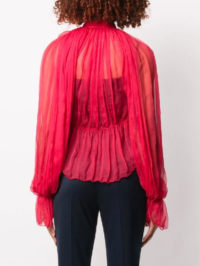 Shop Atu Body Couture Sheer Silk Blouse In Red