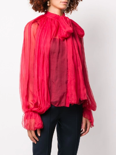 Shop Atu Body Couture Sheer Silk Blouse In Red