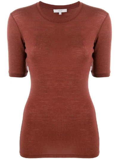 Shop Vince Short-sleeve Knit Top In Brown