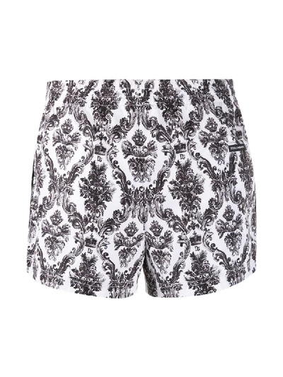 Shop Dolce & Gabbana Paisley Print Swim Shorts In White