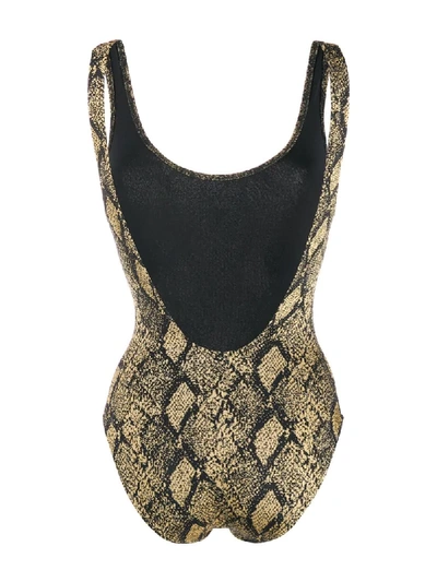 Shop Solid & Striped Scoop Neck Snakeskin Print One-piece In Yellow