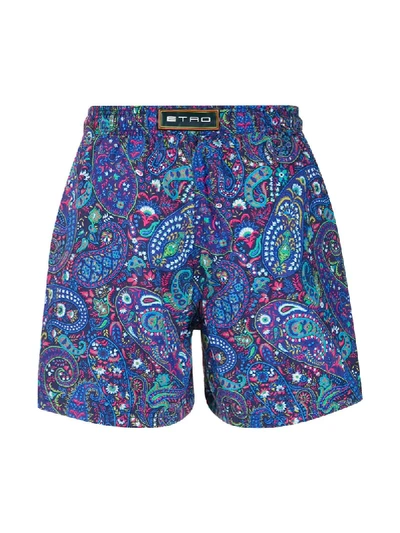 Shop Etro Paisley Pattern Swim Shorts In Blue