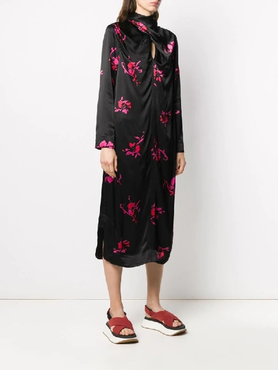 Shop Ganni Floral Shift Dress In Black