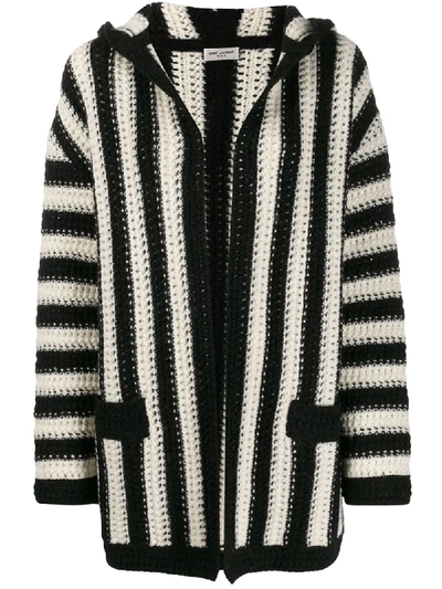 Shop Saint Laurent Open Front Striped Cardigan In White