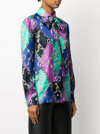 Shop Gucci Gg Diamond Print Blouse In Purple