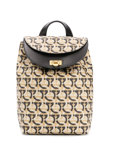 Shop Ferragamo Interlocking Gancini Print Backpack In Neutrals