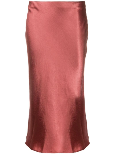 Shop Vince Low-waist Satin Midi Skirt In Brown