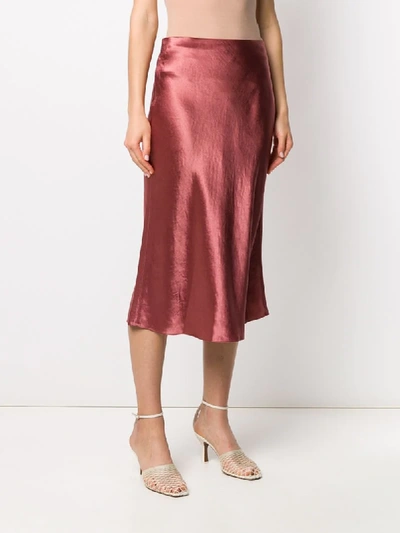 Shop Vince Low-waist Satin Midi Skirt In Brown