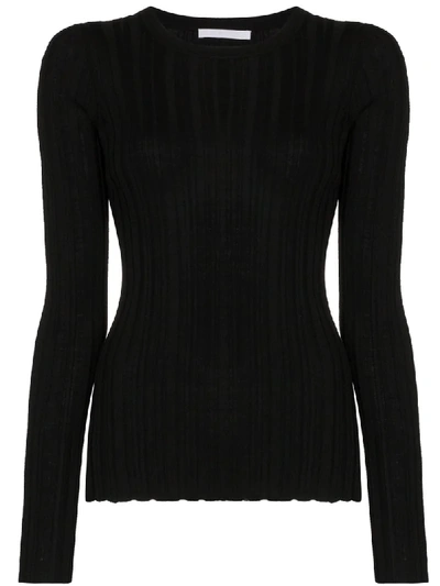 Shop Helmut Lang Ribbed Merino Wool Jumper In Black