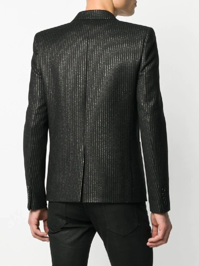 Shop Saint Laurent Metallic Pinstripe Blazer In Black