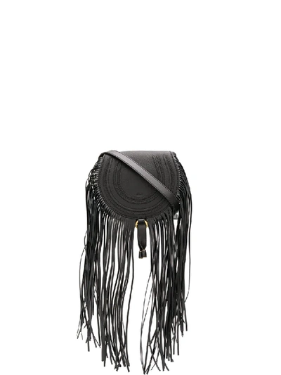 Shop Chloé Mini Marcie Fringed Crossbody Bag In Black