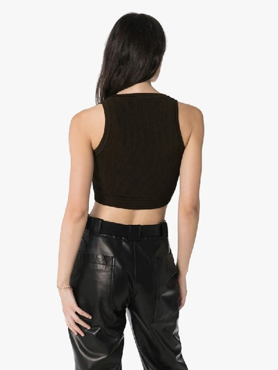 Shop Balmain Cropped Button-embellished Tank Top In Green