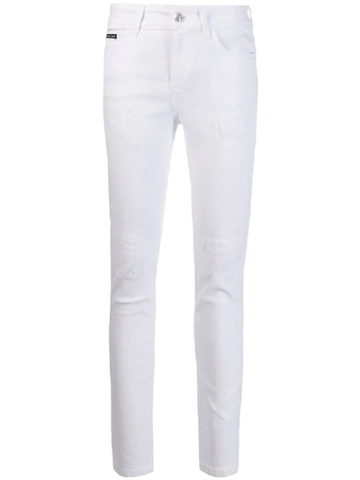 Shop Philipp Plein Statement Slim-fit Jeans In White