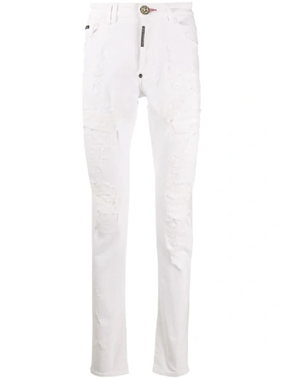 Shop Philipp Plein Super Straight Statement Jeans In White