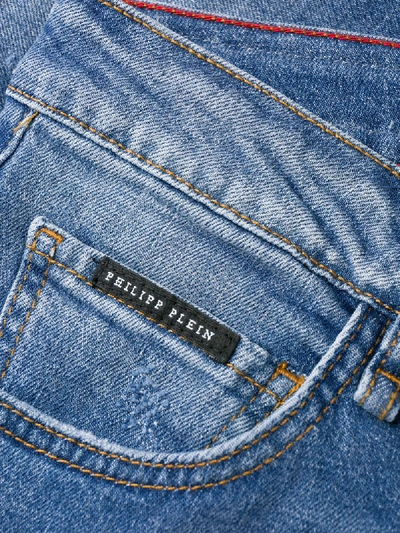 Shop Philipp Plein Straight Cut Statement Jeans In Blue