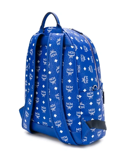 Shop Mcm All-over Logo Print Backpack In Blue