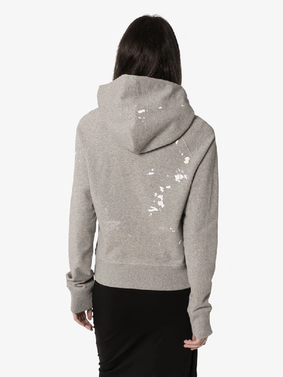 Shop Helmut Lang Logo-print Paint-splattered Cotton Hoodie In Grey