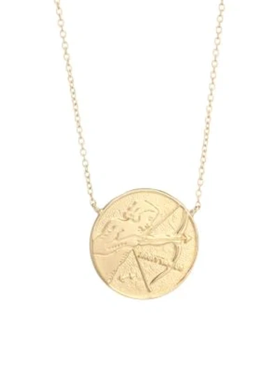 Shop Jennifer Zeuner Jewelry Women's Sylas 14k Gold Vermeil Sagittarius Medallion Necklace In Yellow Goldtone