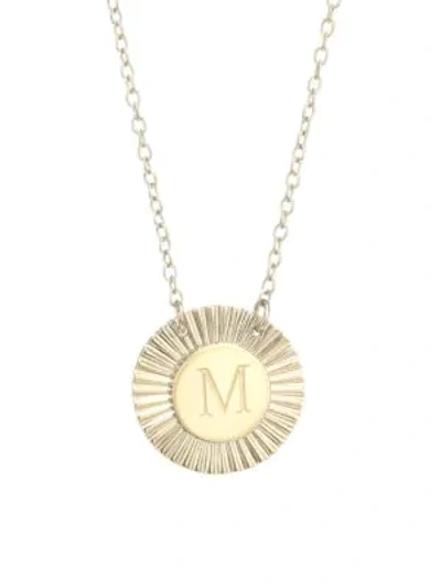 Shop Jennifer Zeuner Jewelry Iris Rudy 14k Gold Vermeil Engraved Initial Pendant Necklace In Initial M