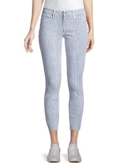 Shop Paige Jeans Skinny-fit Crop Stripe Jeans In Sky Blue