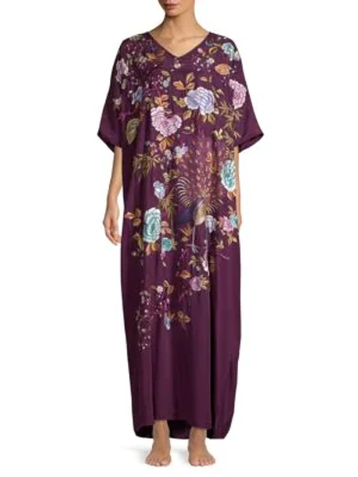 Shop Natori Couture Japanese Garden Silk Caftan In Plum