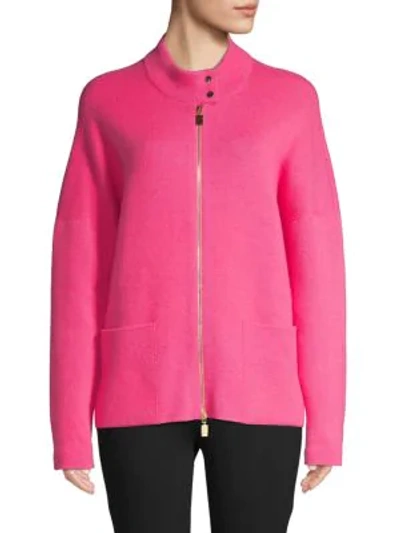 Shop Barbara Lohmann Ribbed Zip Front Cashmere-blend Cardigan In Fuchsia