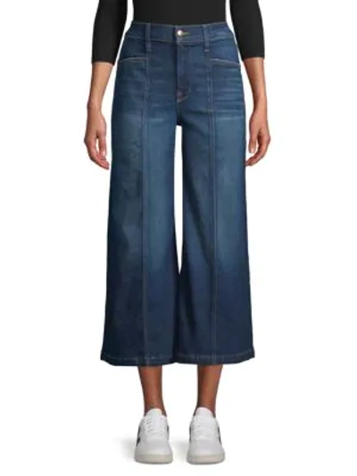 Shop Frame Wide-leg Cropped Jeans In Blue