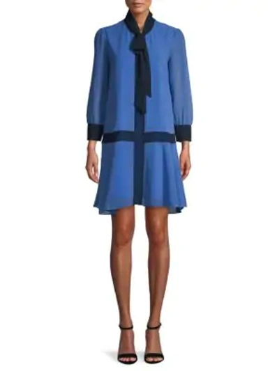 Shop Alexia Admor Self-tie Neck Shift Dress In Dusty Blue
