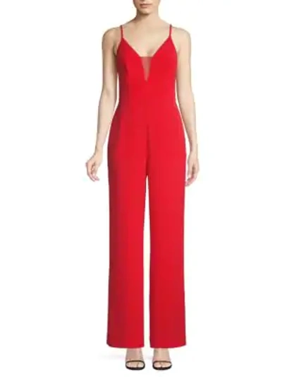 Shop Bcbgmaxazria Sleeveless Illusion Jumpsuit In Jewel Red