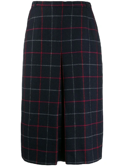 Pre-owned Burberry 1980s Checked A-line Skirt In Blue