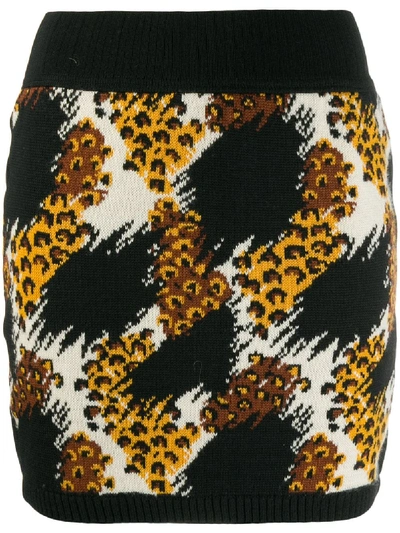 Pre-owned Saint Laurent 1991 Animal Printed Knitted Skirt In Black