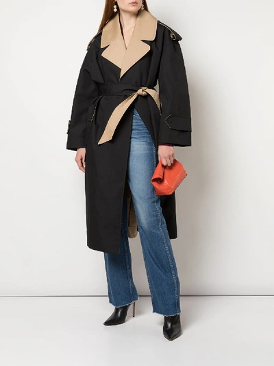Ganni Two-tone Cotton Belted Trench Coat In Black | ModeSens