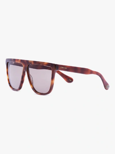 Shop Gucci Brown Straight Temple Tortoiseshell Sunglasses